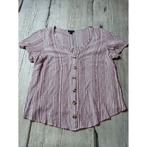 Torrid Blouse Womens 00 Burgundy Striped Button Front Short Sleeve